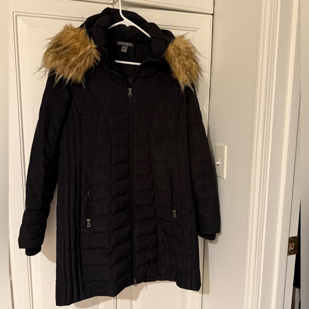 A Pea in the Pod Maternity Black Long Parka Winter Coat